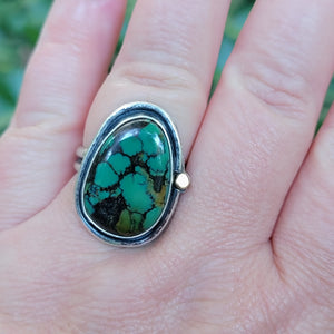 Hubei Turquoise Freeform Ring in Sterling Silver Size 11.5