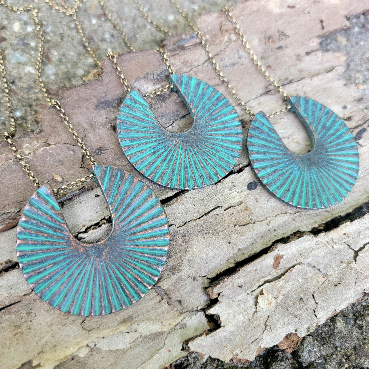 Patina Copper Necklace, Circle Necklace with Green & Blue Colors