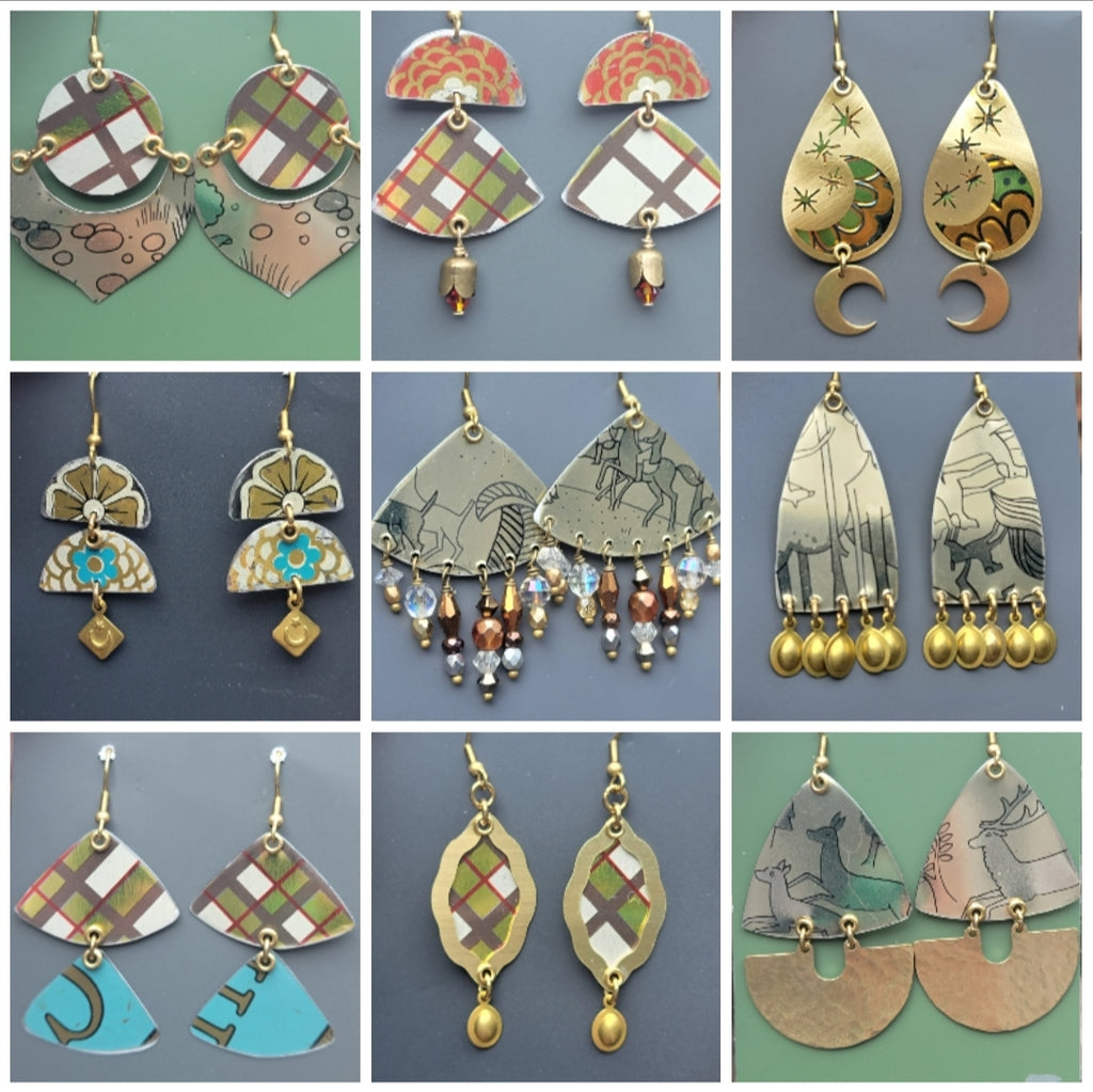 Holiday 2023 Earring Collection - Repurposed Vintage Tin Jewelry