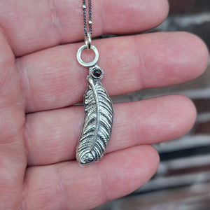 Feather Pendant in Sterling Silver Silver with Black Opal