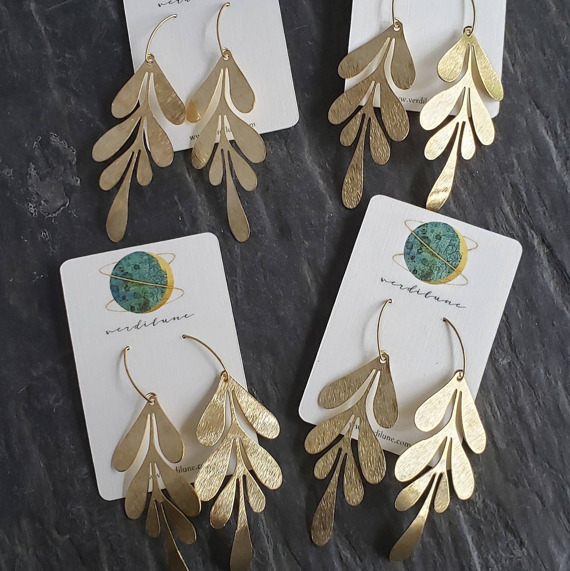 Gold Brass Willow Leaf Earrings