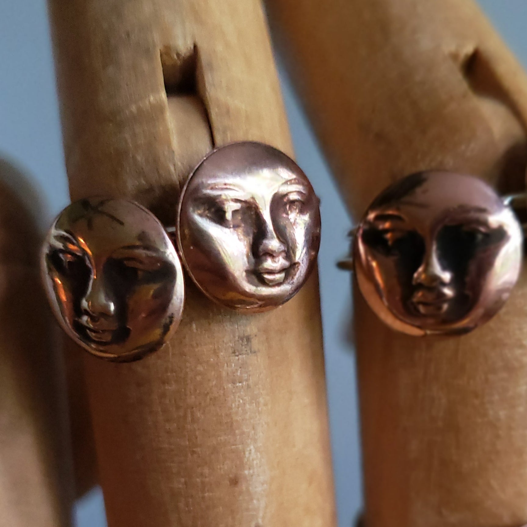Moon Face Copper & Sterling Silver Ring