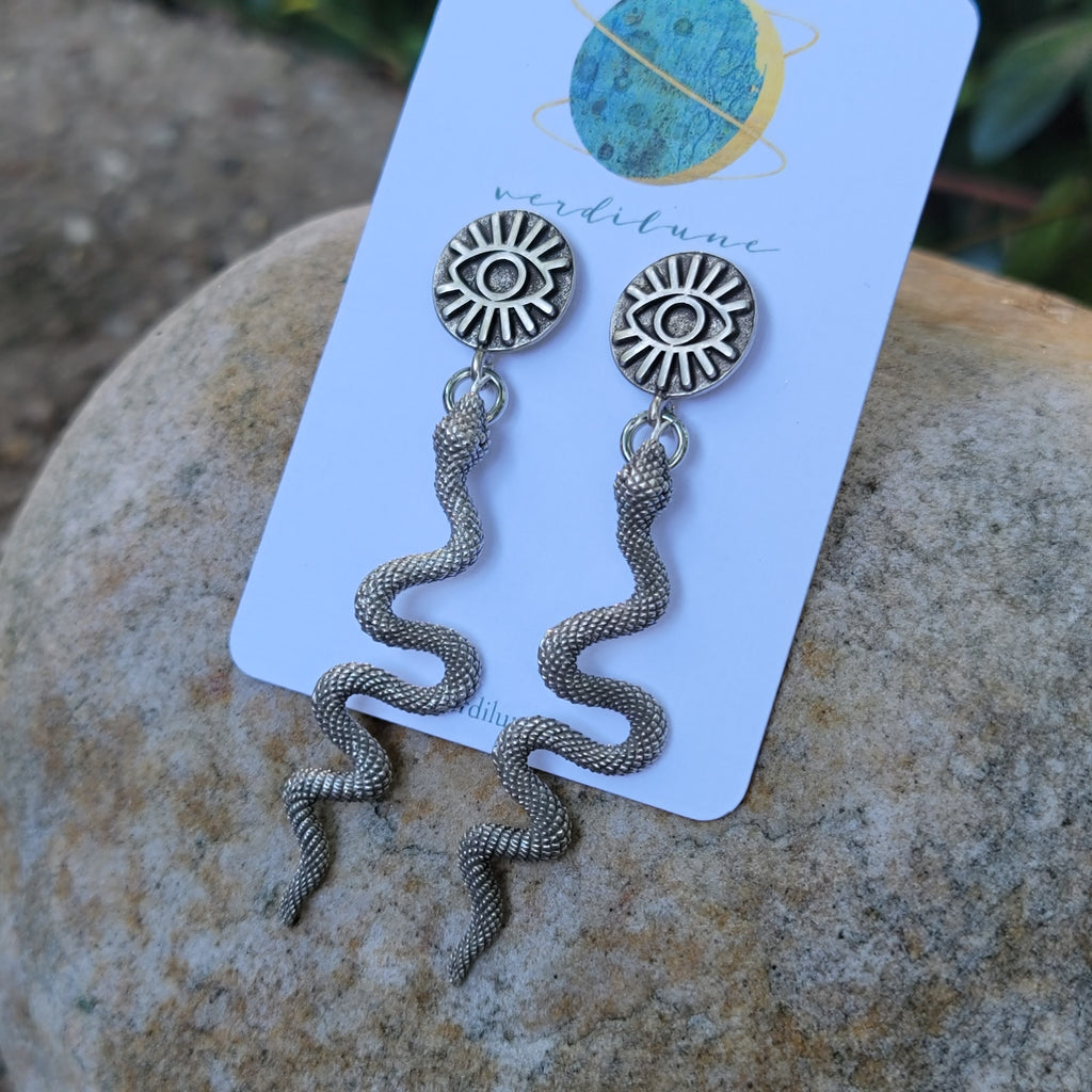 Snake Eyes Earrings in Antiqued Silver