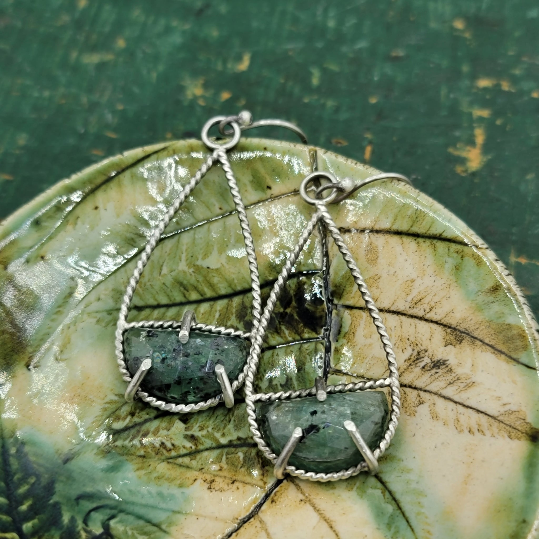 Framework Green Kyanite Earrings in Sterling Silver