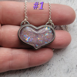 Fairy Glitter Heart Pink Necklace in Sterling Silver