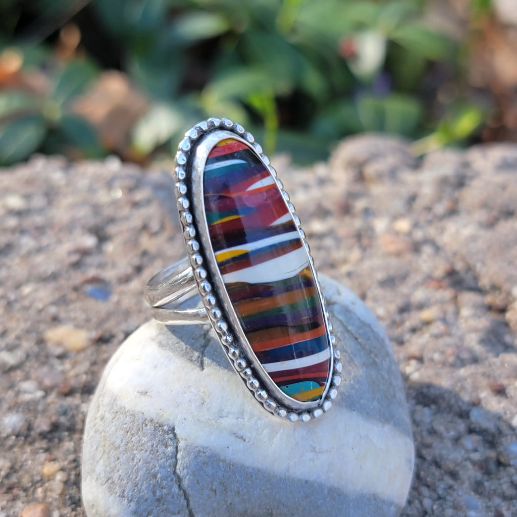 Colorburst Striped Surfite Ring in Sterling Silver Size 8