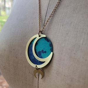 Verdilune Moon Phase Pendant - Verdigris & Midnight Blue Patina