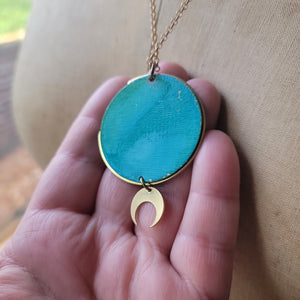 Verdilune Moon Phase Pendant - Verdigris & Midnight Blue Patina