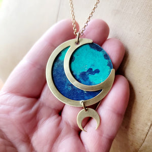 Verdilune Moon Phase Pendant - Verdigris & Midnight Blue Patina