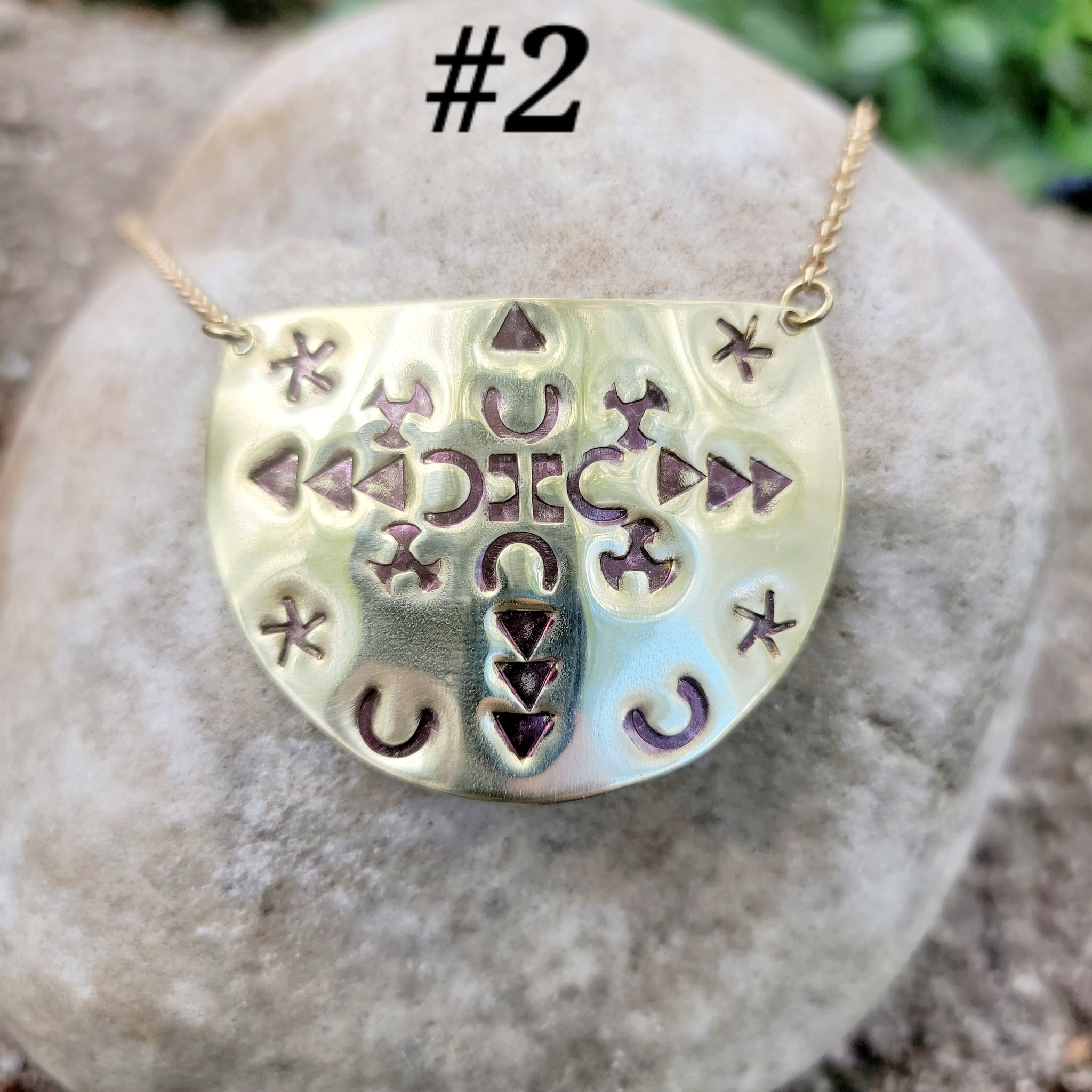 Mandala Stamped Brass Disc Necklace