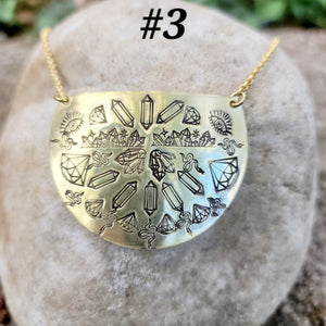 Mandala Stamped Brass Disc Necklace