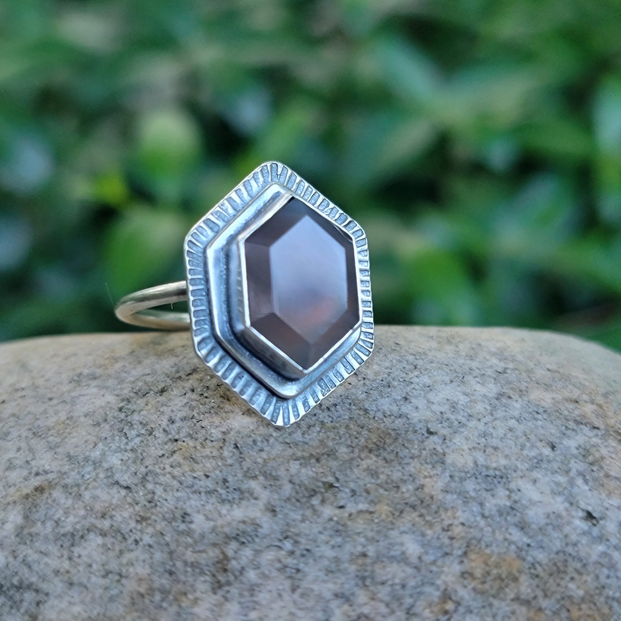 Botswana Agate Hexagonal Ring in Sterling Silver Size 9.25