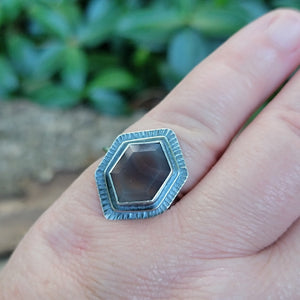 Botswana Agate Hexagonal Ring in Sterling Silver Size 9.25