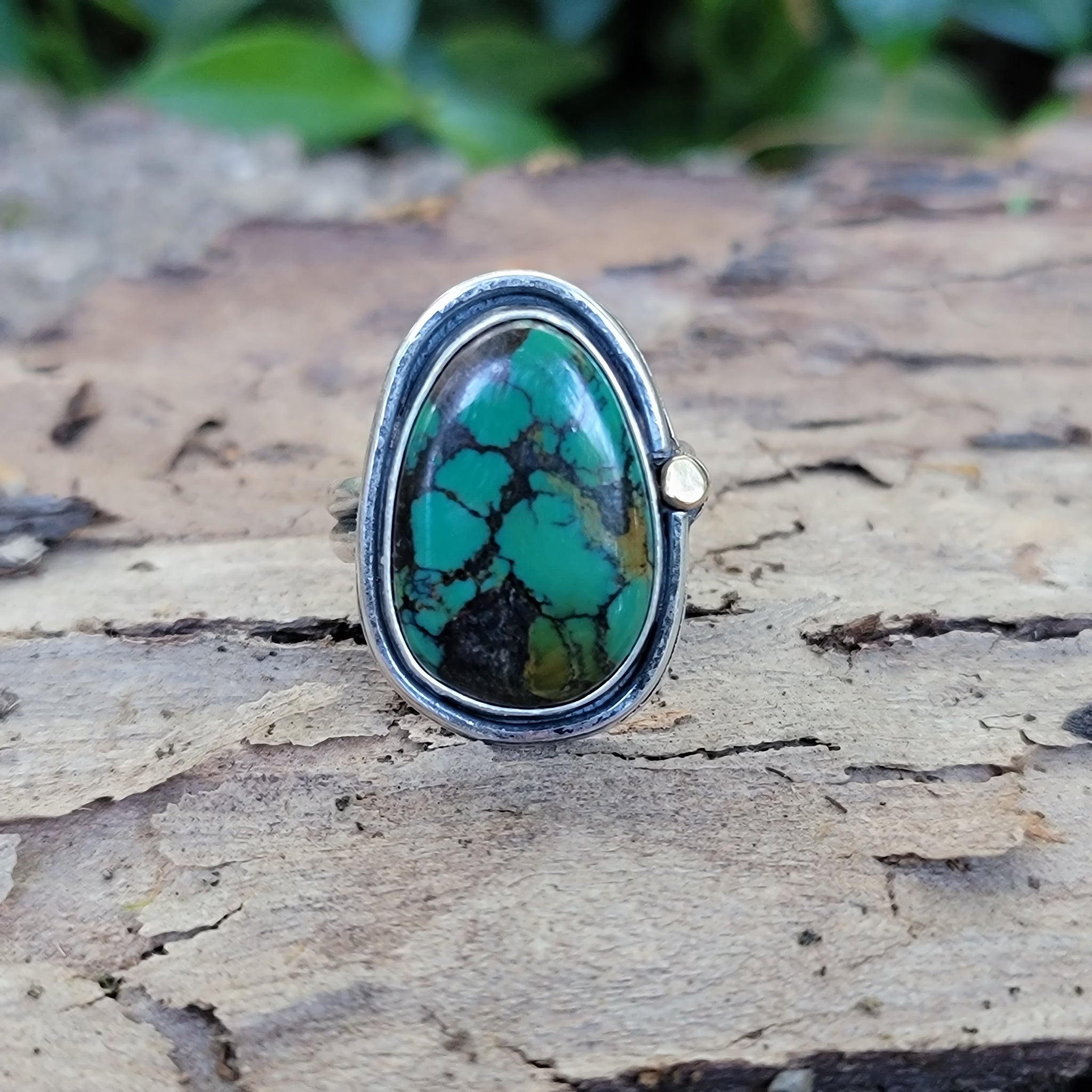 Hubei Turquoise Freeform Ring in Sterling Silver Size 11.5