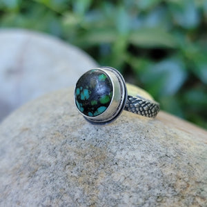 Hubei Turquoise Roundlet Ring in Sterling Silver Size 7