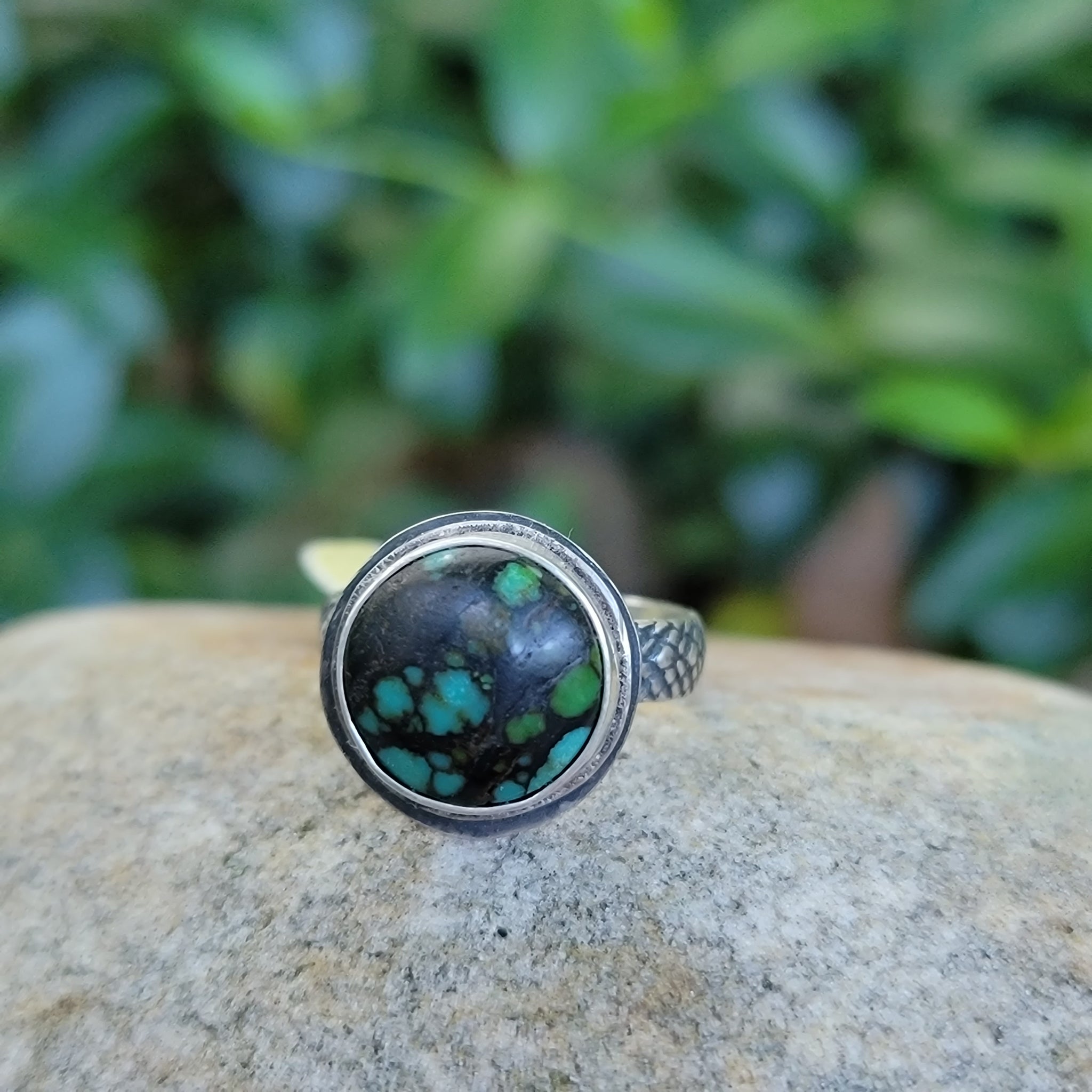Hubei Turquoise Roundlet Ring in Sterling Silver Size 7