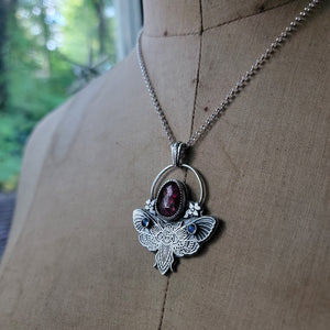 Mystical Moth Pendant with Watermelon Tourmaline & Labradorite in Sterling Silver