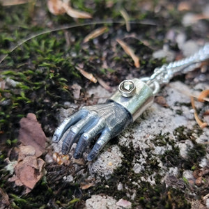 Man Hands Pendants in Solid Sterling Silver with Gemstone Caps