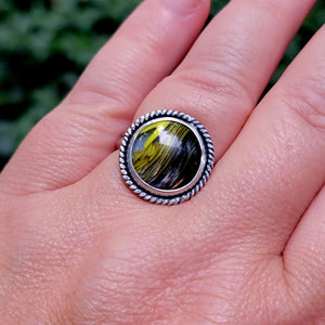 Wicked Black & Yellow Rosarita Ring in Sterling Silver Size 10