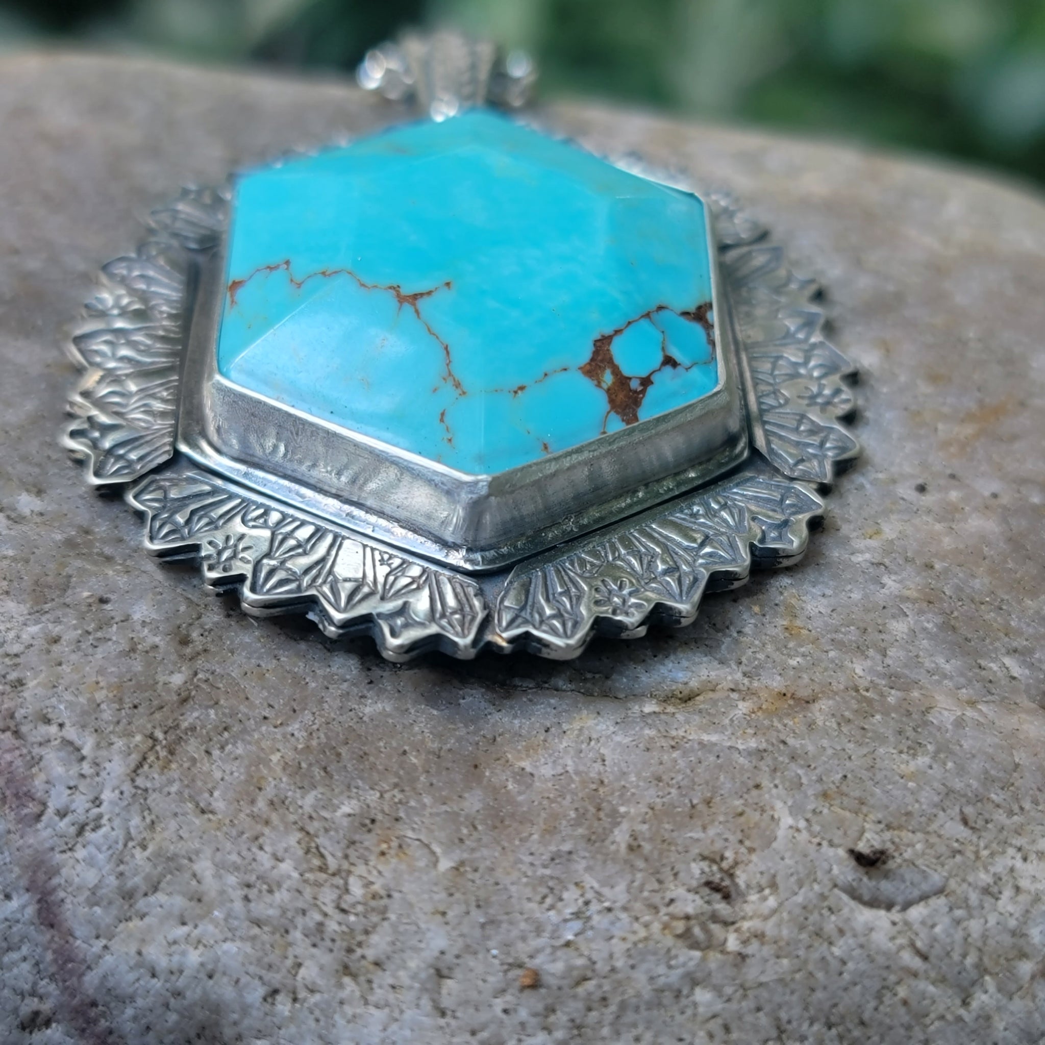 Crystal Hex Pendant with Turquoise in Sterling Silver