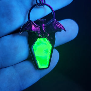 Fluorescent Uranium Glass Flying Bat Pendant in Sterling Silver