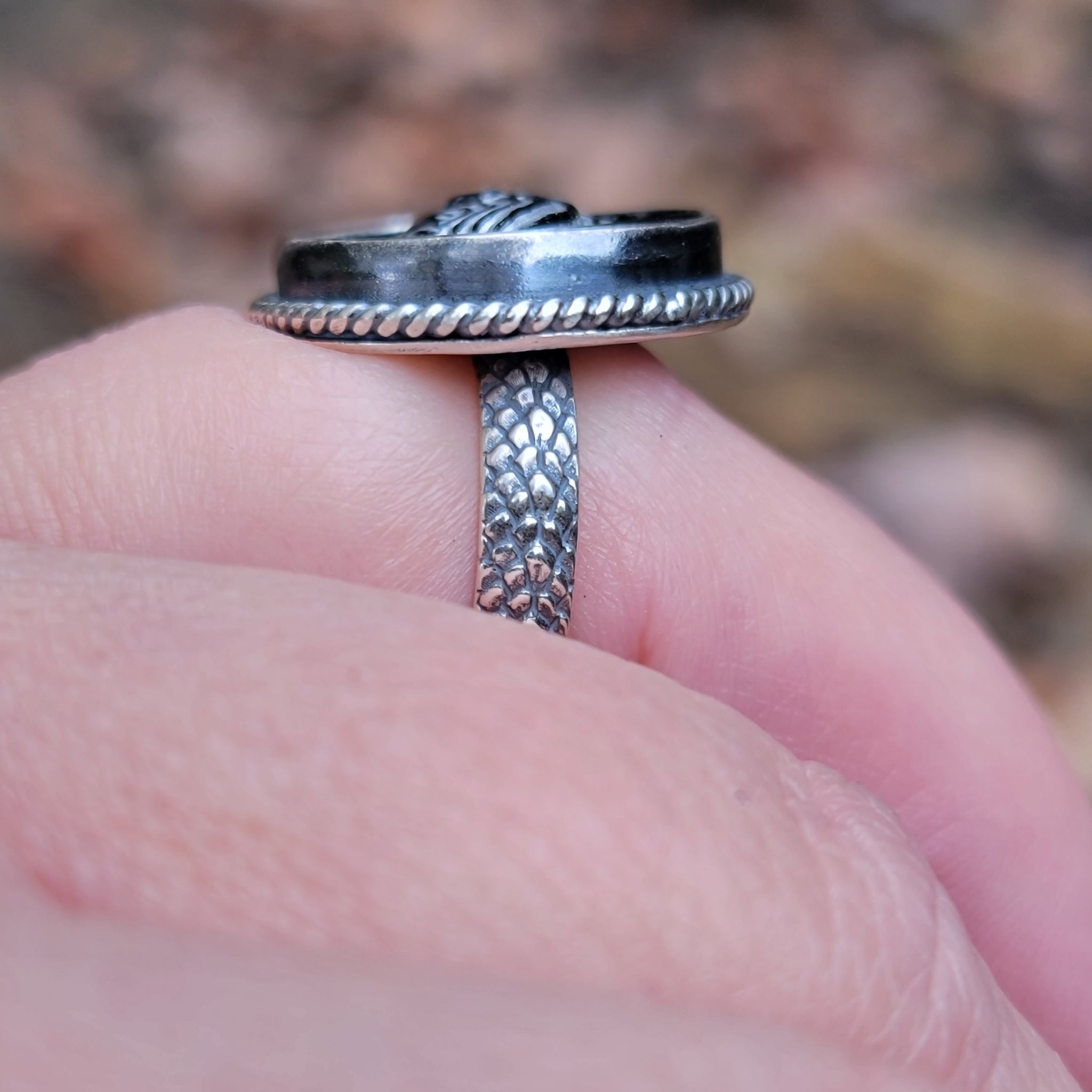 Gothic Gravestone Bird Ring in Sterling Silver