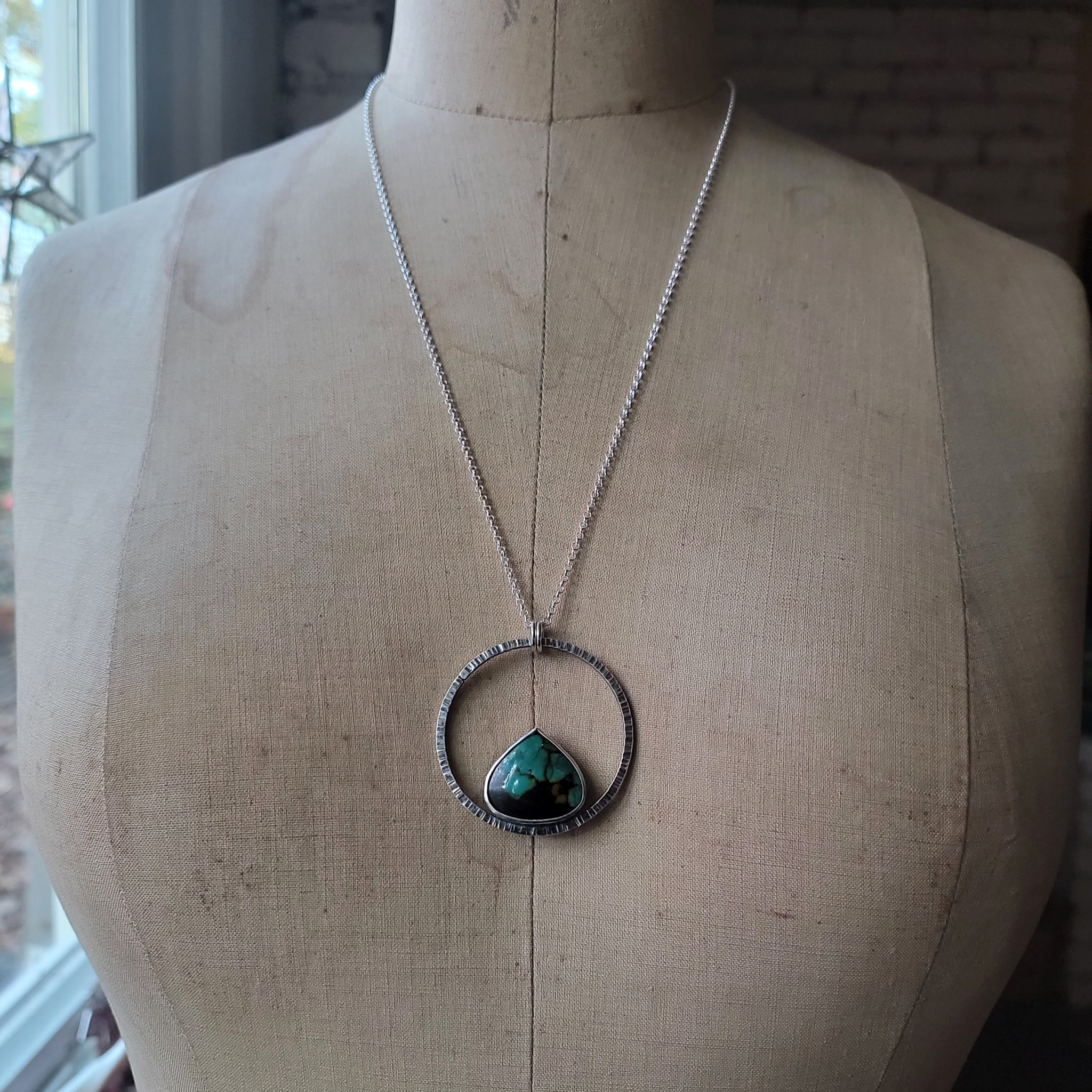 Nestled Pendant with Hubei Turquoise in Sterling Silver