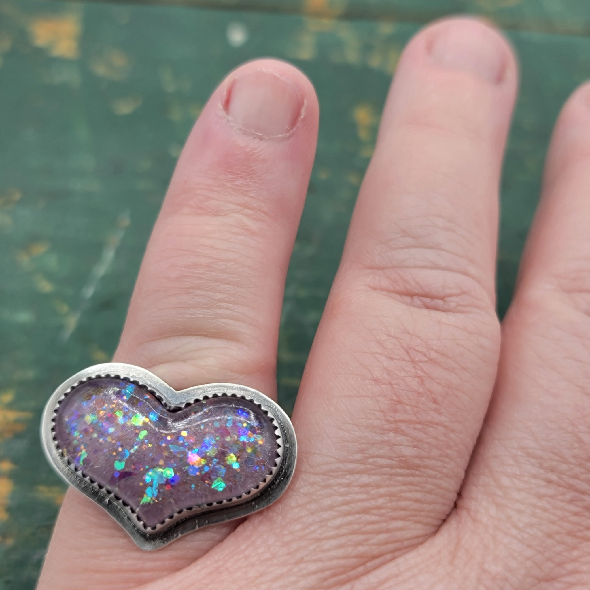Fairy Glitter Heart Pink Rings in Sterling Silver