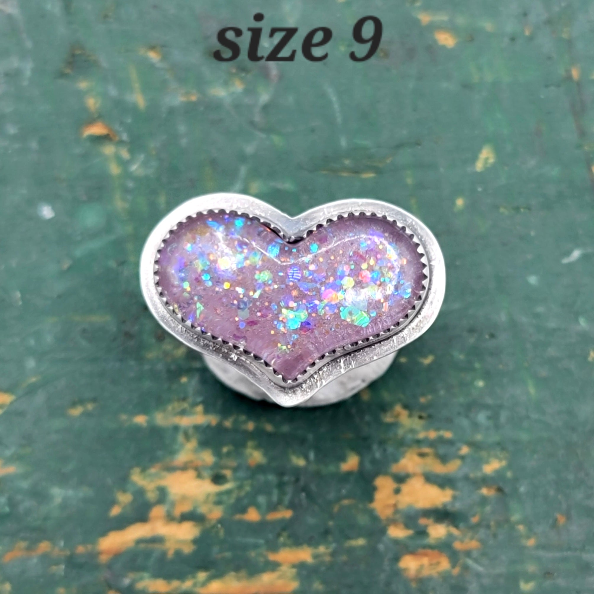 Fairy Glitter Heart Pink Rings in Sterling Silver
