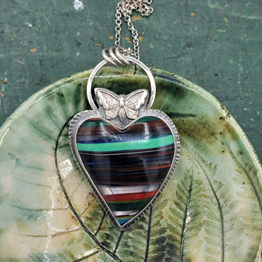 Surfite Heart Pendant with Butterfly in Sterling Silver