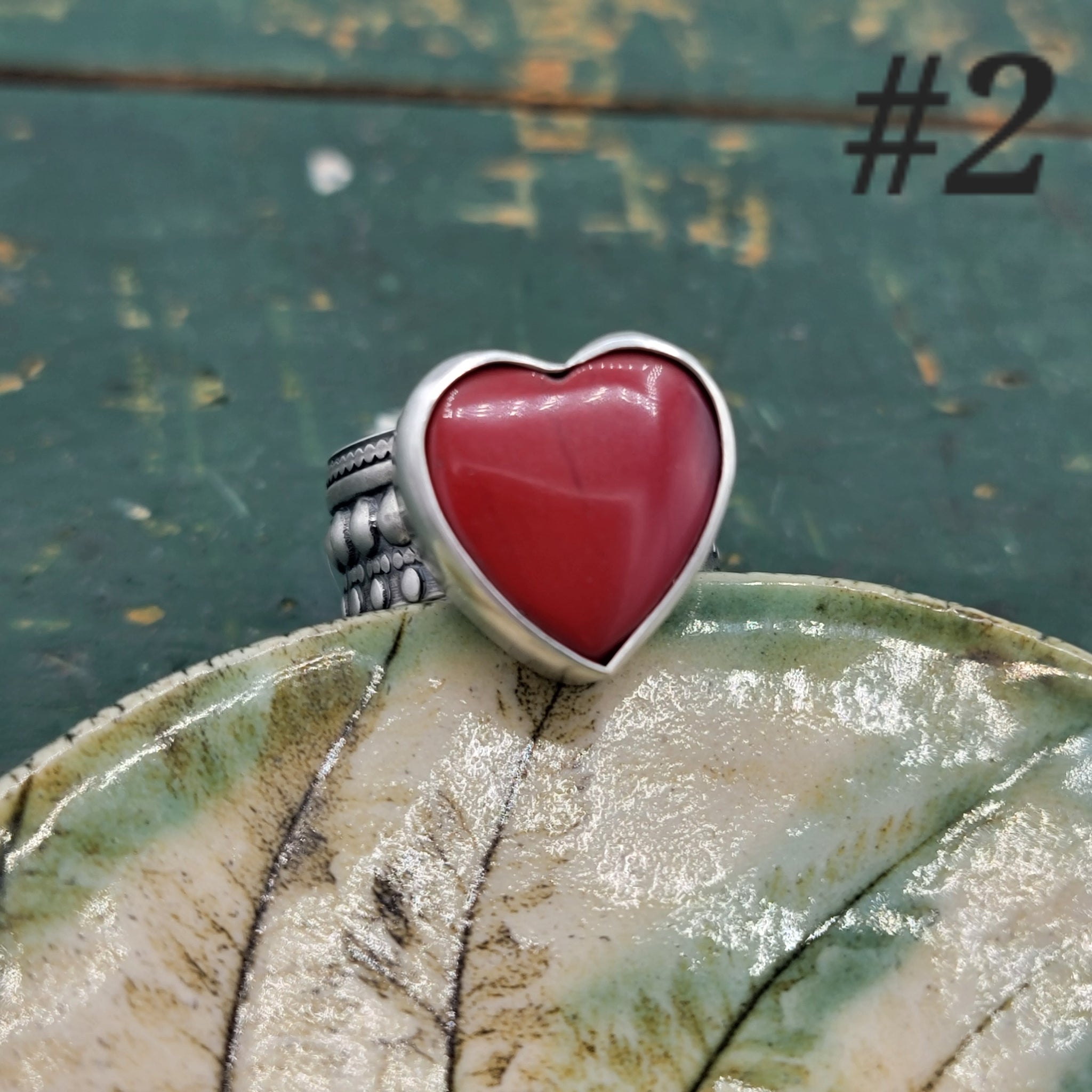 Red Rosarita Heart Rings in Sterling Silver