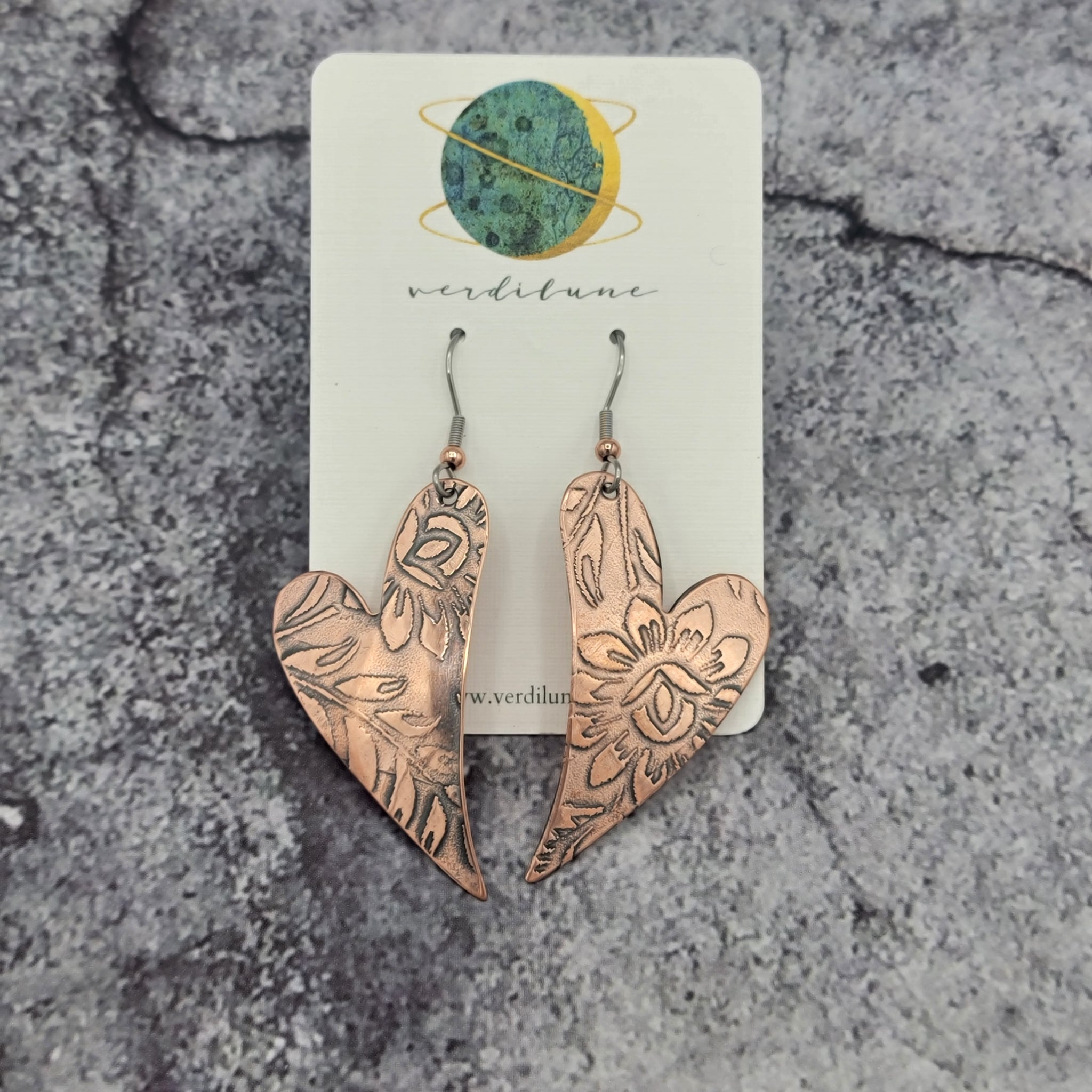 Salvaged Copper Heart Earrings