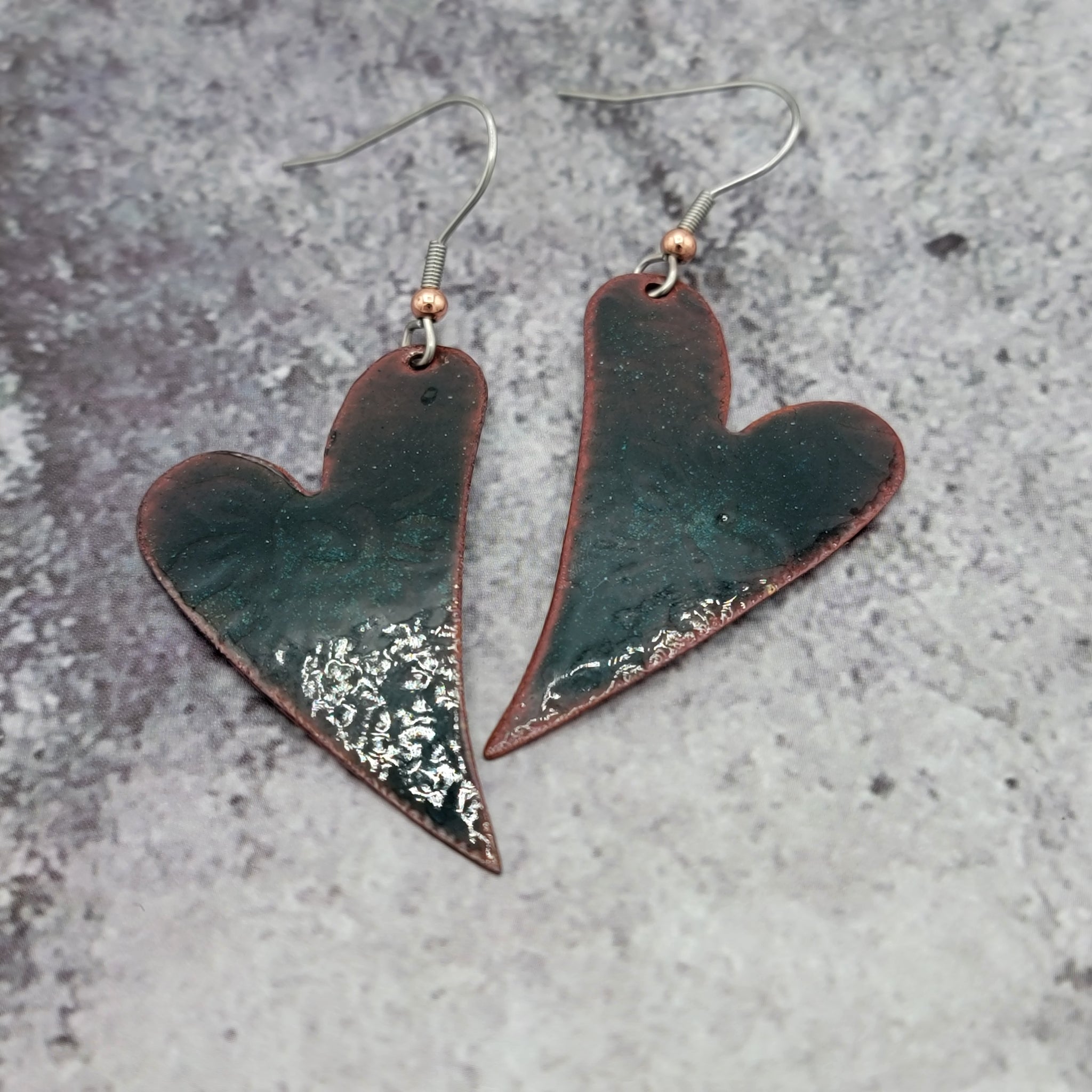 Salvaged Copper Heart Earrings
