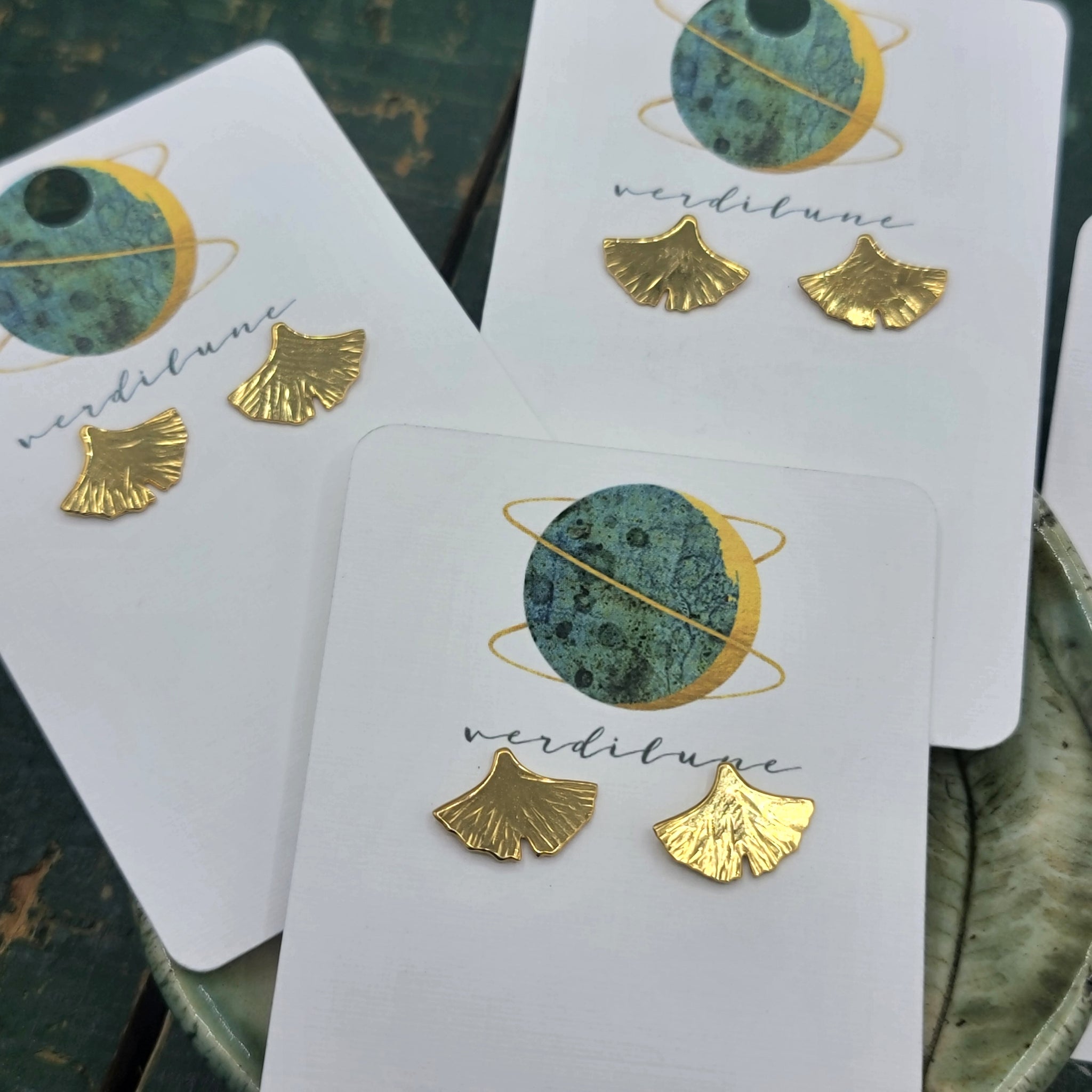 Gingko Leaf Posts - Brass Stud Earrings