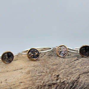 Celestial Moon & Stars Stacking Rings with Sterling Silver Band