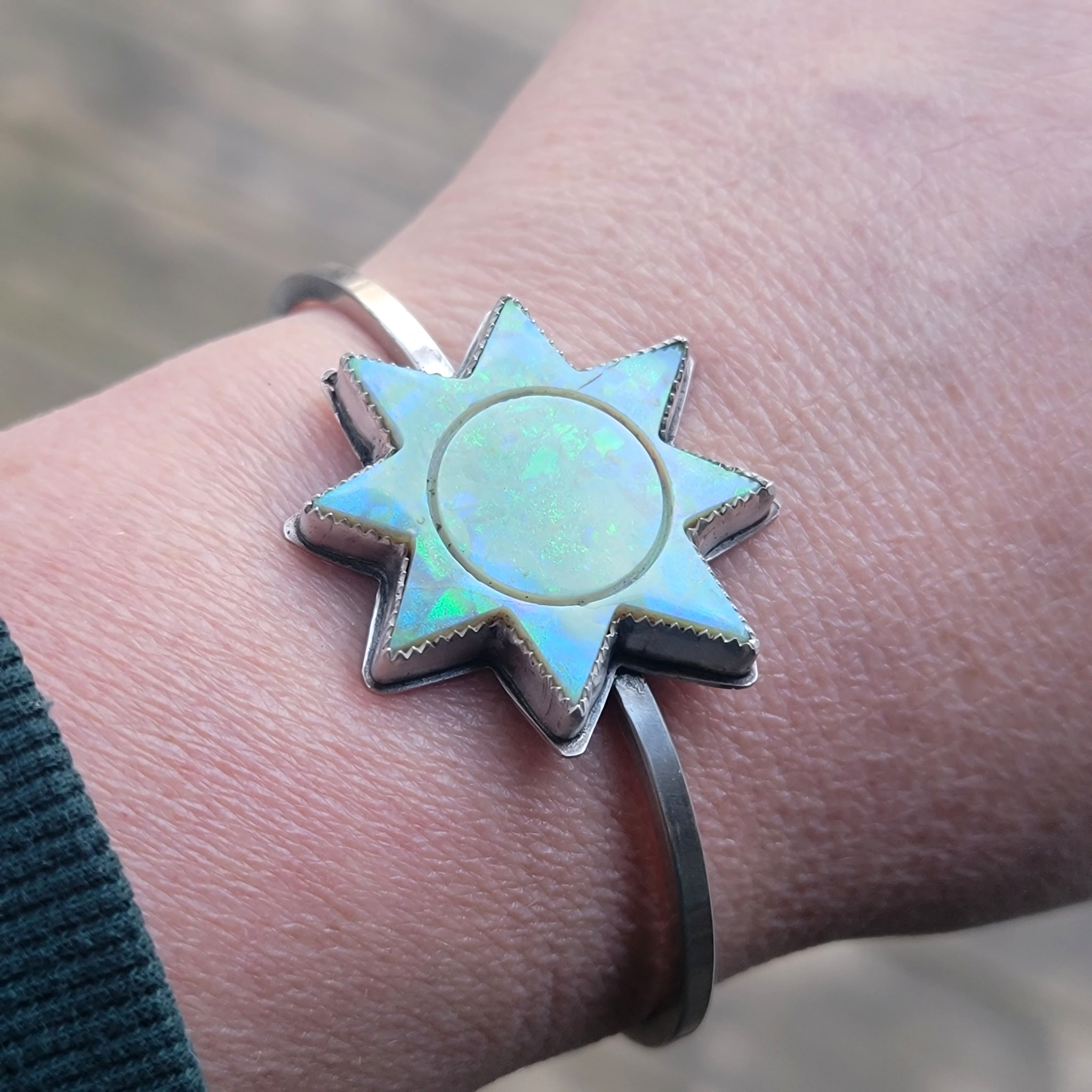 Green Opal Star Cuff Bracelet in Sterling Silver