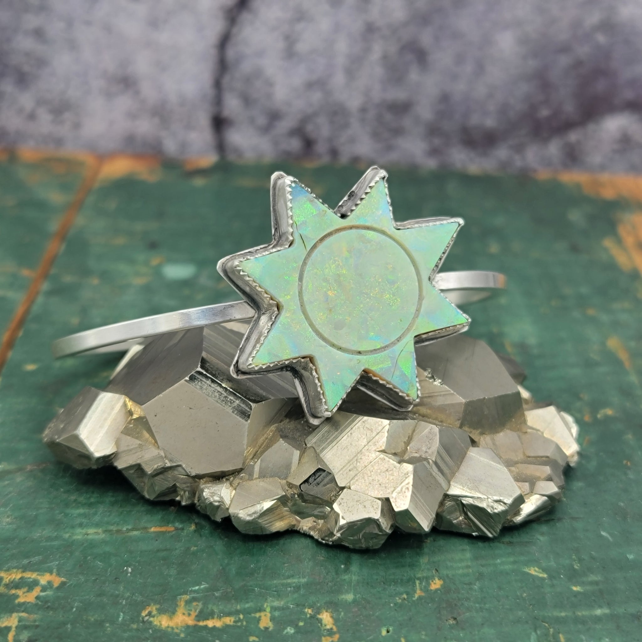 Green Opal Star Cuff Bracelet in Sterling Silver