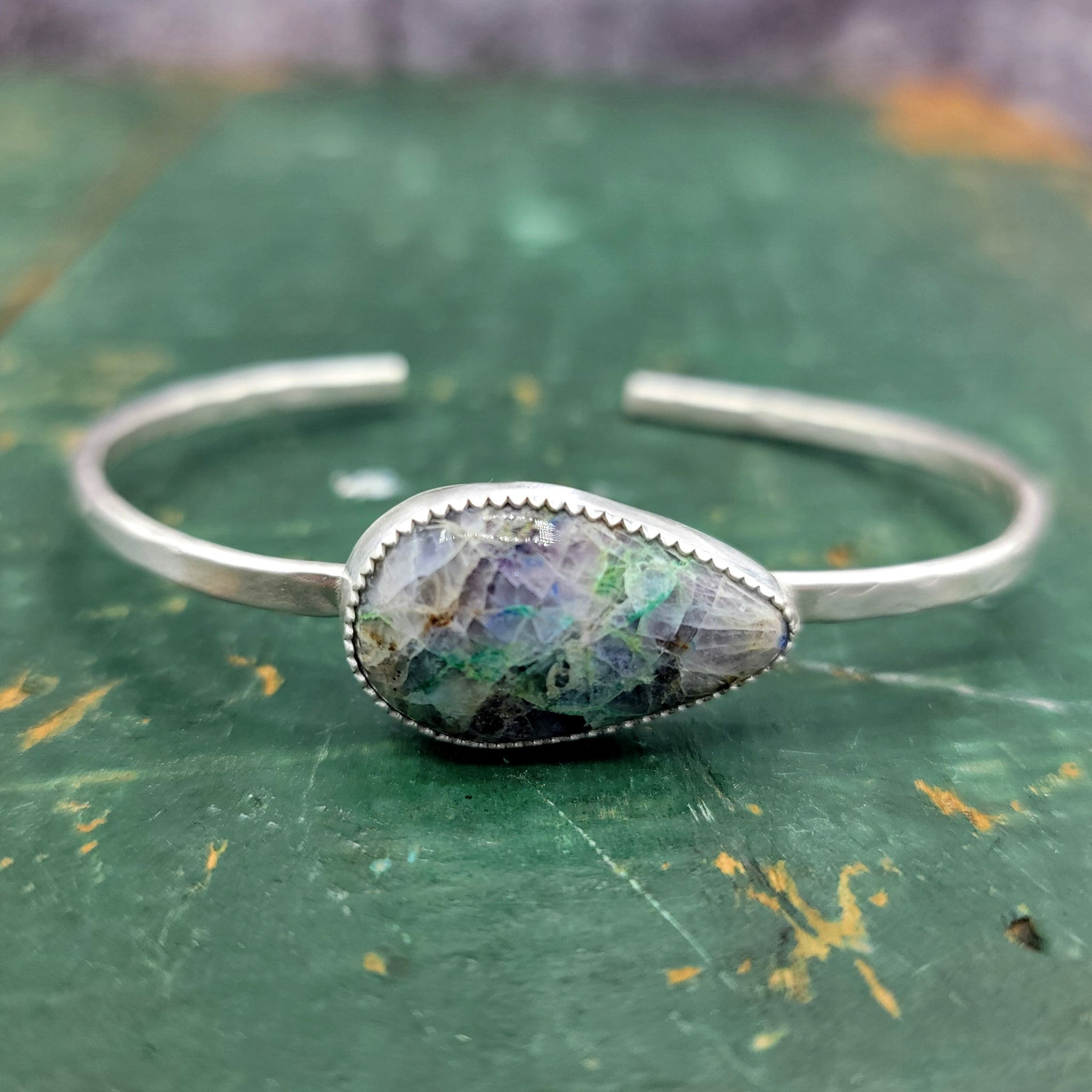 Kaleidescope Stone Cuff Bracelet in Sterling Silver