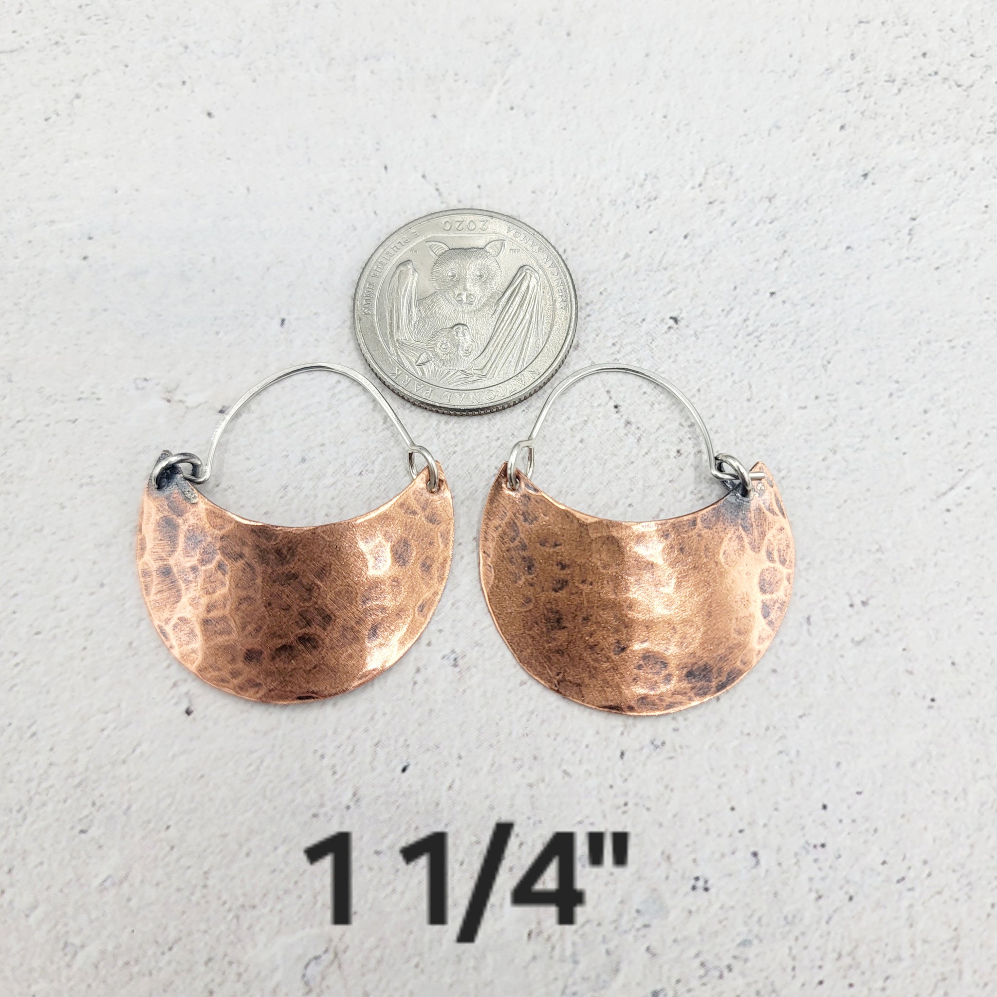 Hammered Copper Crescent Earrings in 4 Sizes