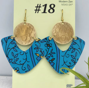 Venetian Blue Floral Collection - Repurposed Tin Earrings