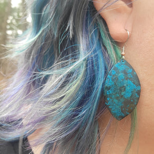 Deep Blue Patina Copper Earrings