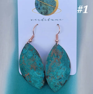 Turquoise Blue Patina Copper Earrings