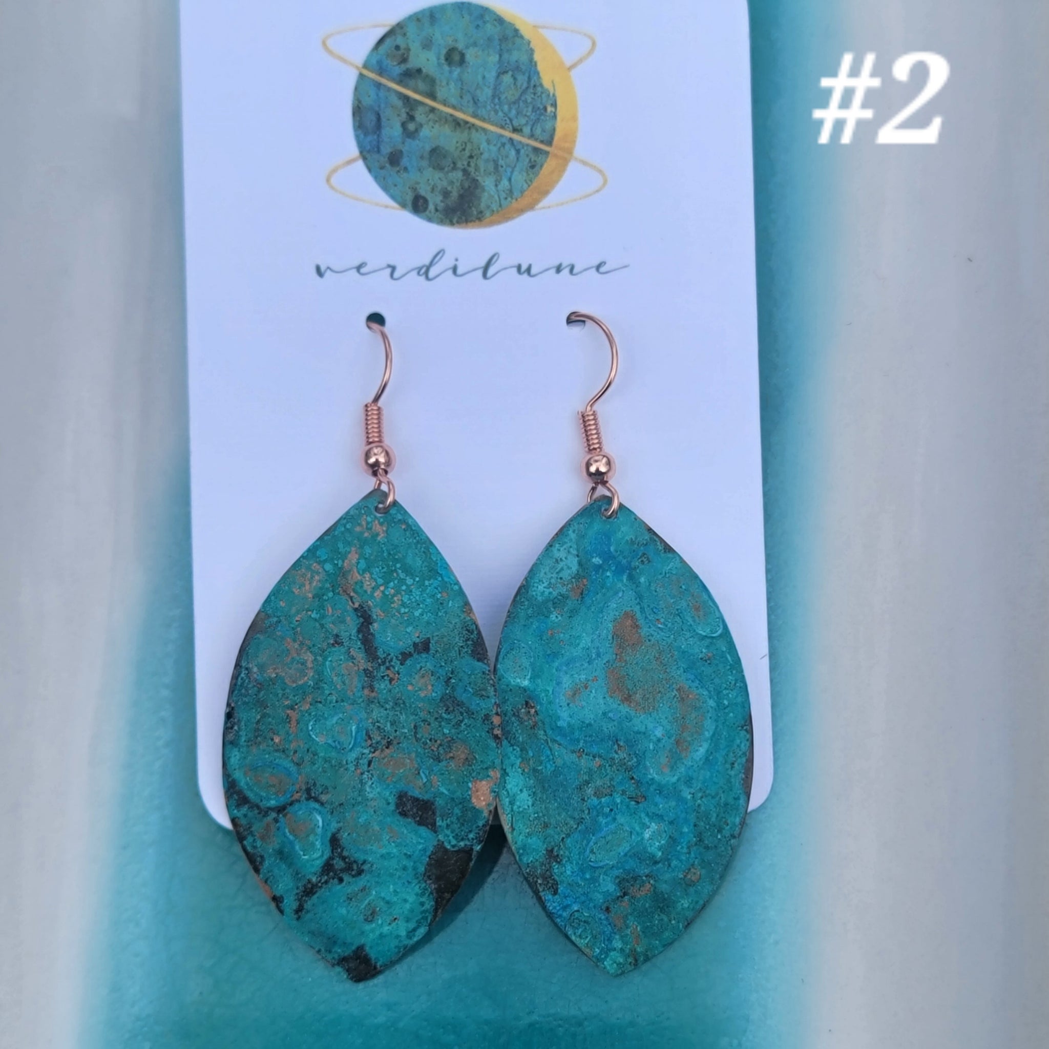Turquoise Blue Patina Copper Earrings