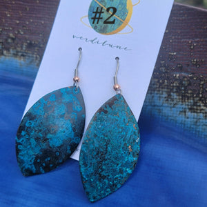 Deep Blue Patina Copper Earrings