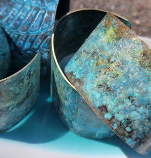 Distressed Verdigris Patina Wide Copper Cuff Bracelets