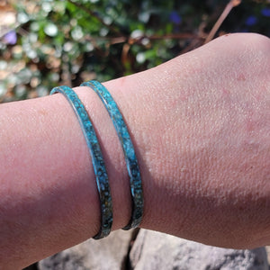 Distressed Ocean Blue Patina Double Band Brass Cuff Bracelets