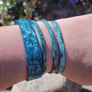 Distressed Ocean Blue Patina Medium Brass Cuff Bracelets
