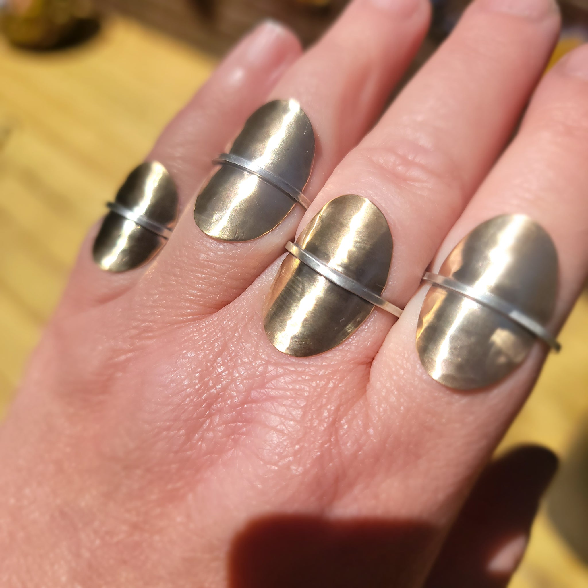 Armor Ring in Hammered Brass & Sterling Silver