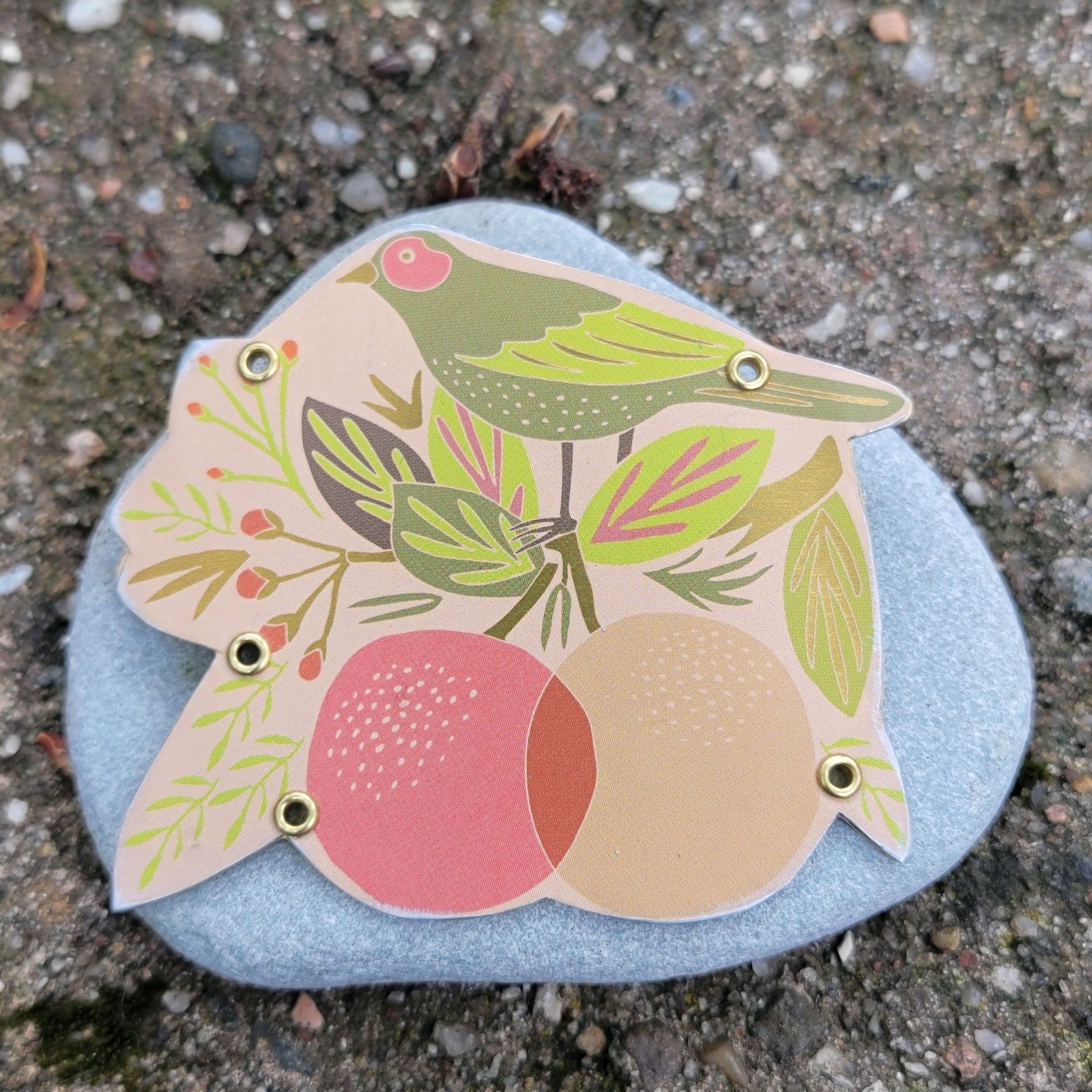 Fruit Blossom Tea Birds Collection - Repurposed Vintage Tin Earrings