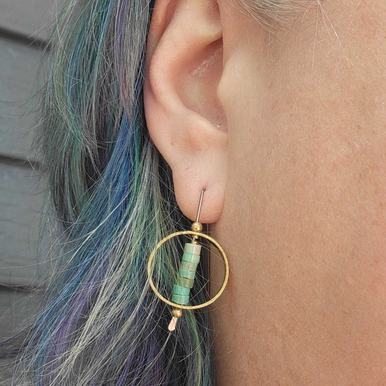 Mini Ellipse Earrings in Hammered Brass